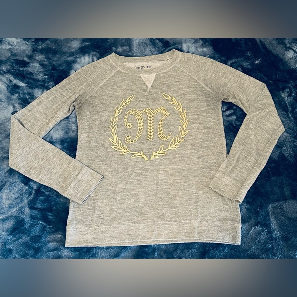 Miss Me Gray Gold Wreath Shirt Sz M